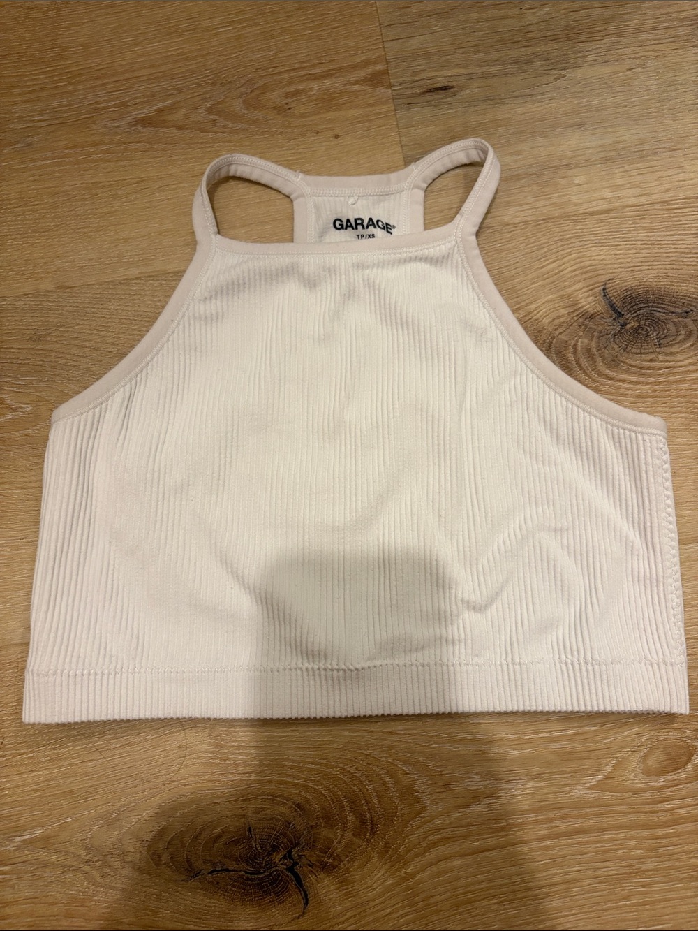 Garage Cream Ribbed High Neck Crop Tank
